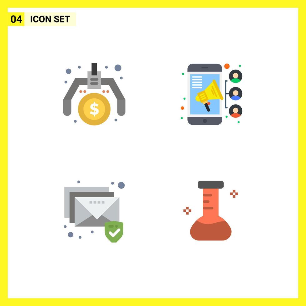 Pack of 4 Modern Flat Icons Signs and Symbols for Web Print Media such as financial mail idea teamwork chemical Editable Vector Design Elements