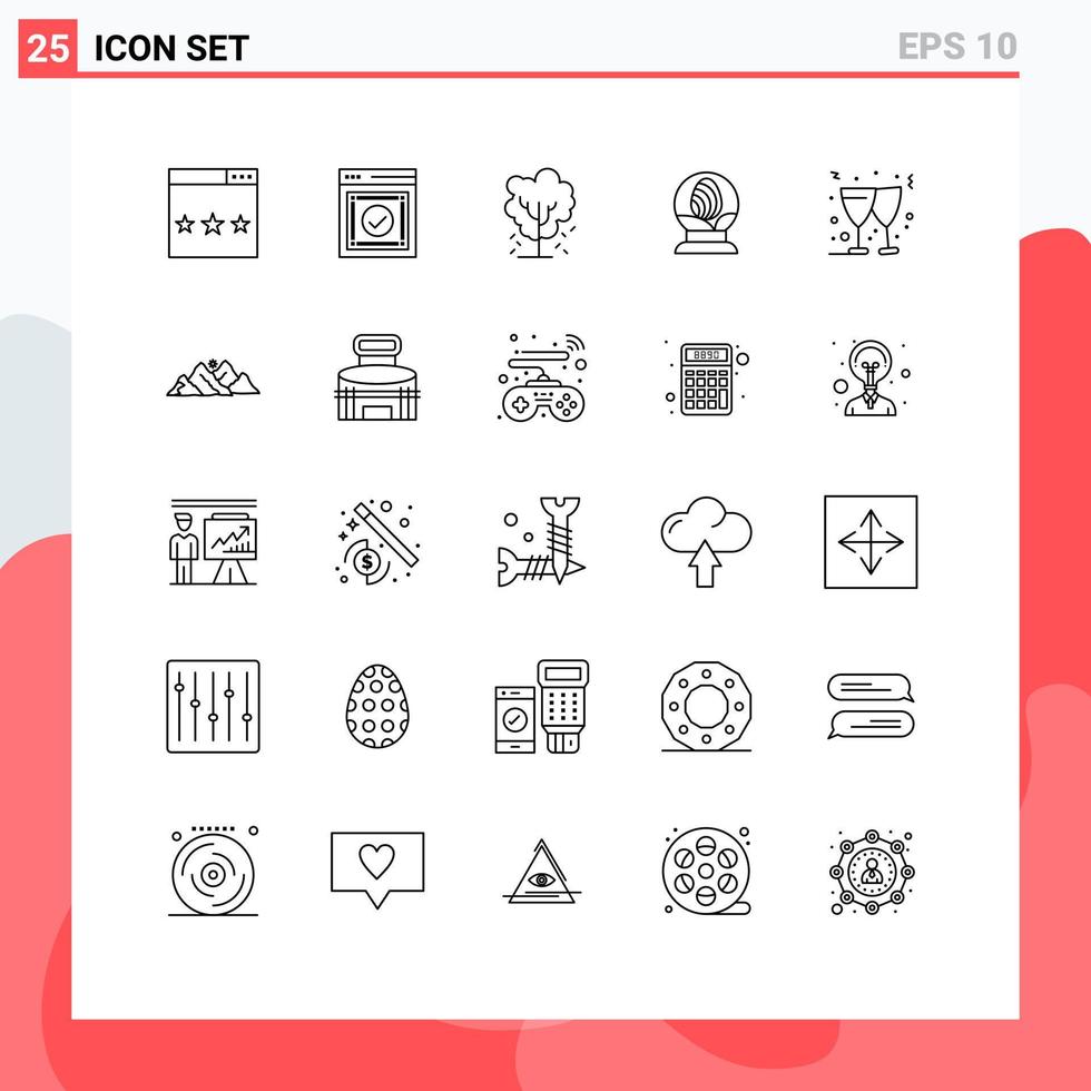 User Interface Pack of 25 Basic Lines of egg glass web spring apple tree Editable Vector Design Elements