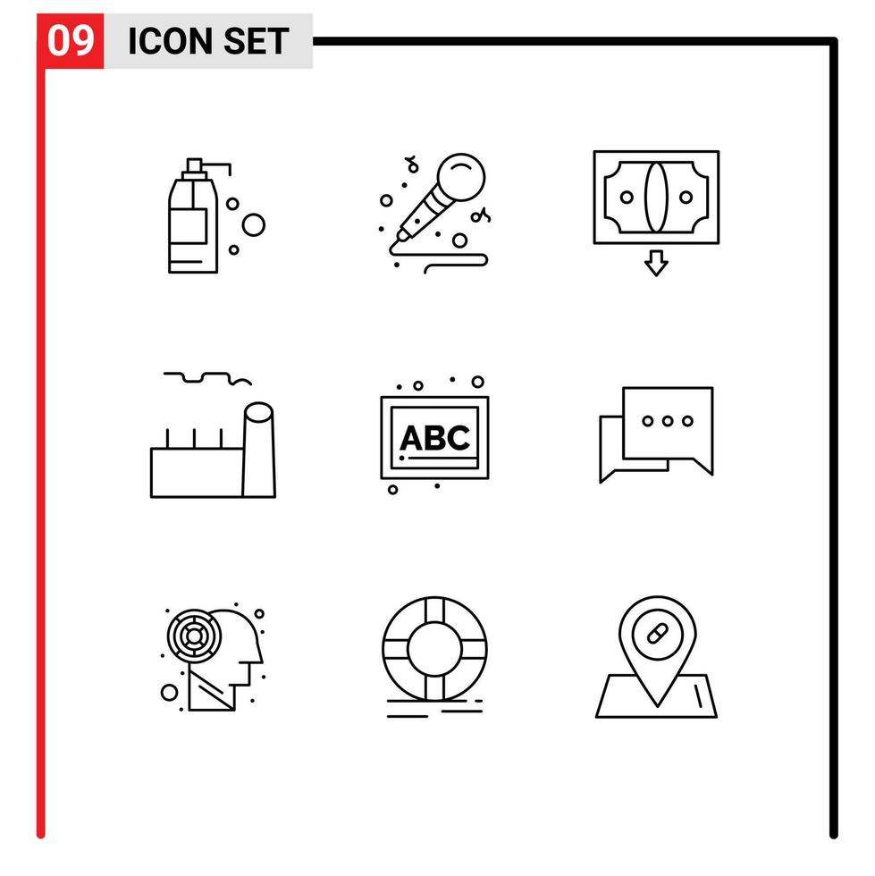 Group of 9 Outlines Signs and Symbols for blocks steam plant commerce industrial plant boiling plant Editable Vector Design Elements