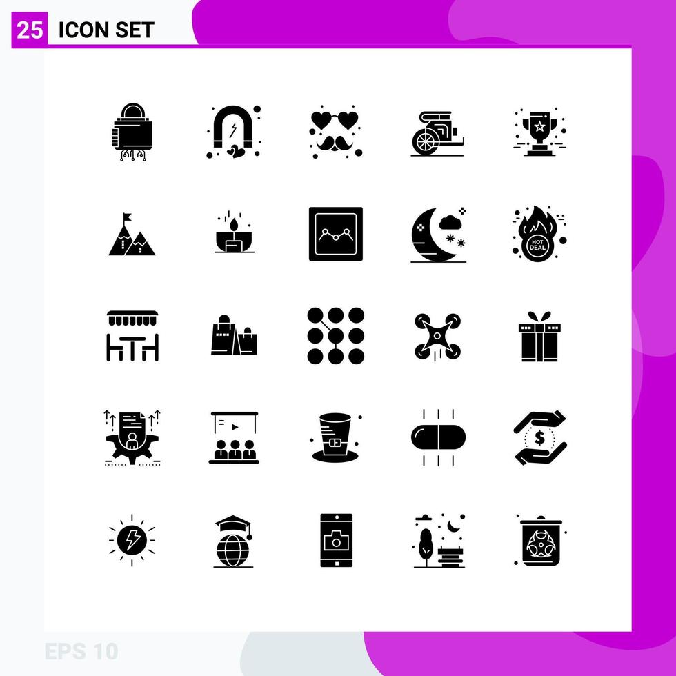 Modern Set of 25 Solid Glyphs Pictograph of greece old magnet horses mustache Editable Vector Design Elements