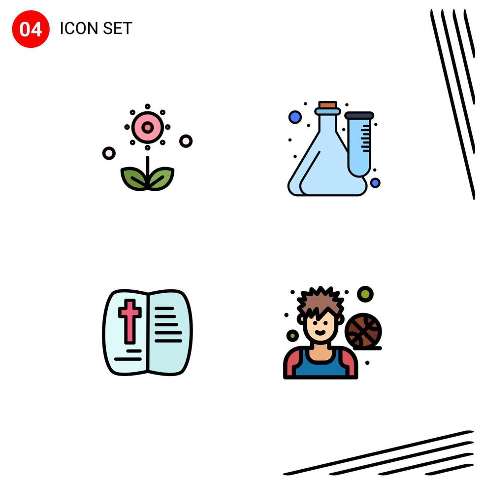 4 Universal Filledline Flat Color Signs Symbols of flora laboratory nature culture open Editable Vector Design Elements
