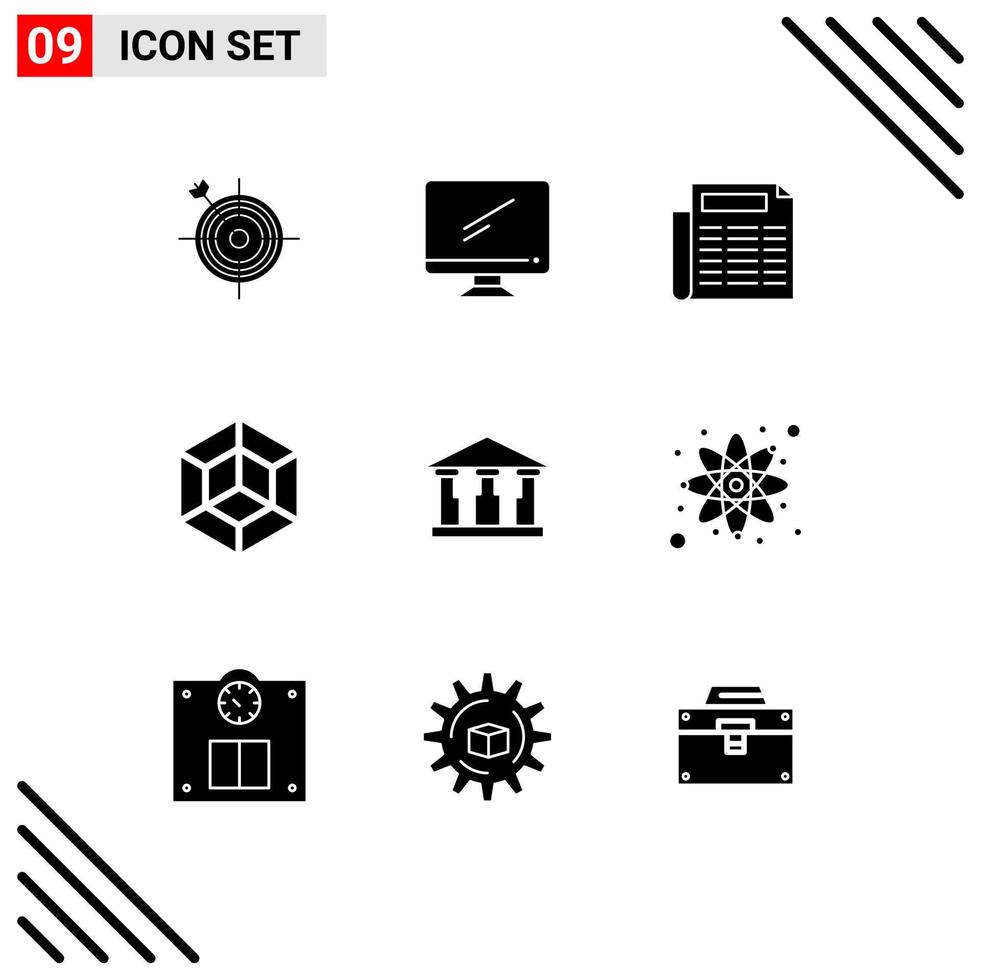 Group of 9 Solid Glyphs Signs and Symbols for bank crypto imac coin document Editable Vector Design Elements