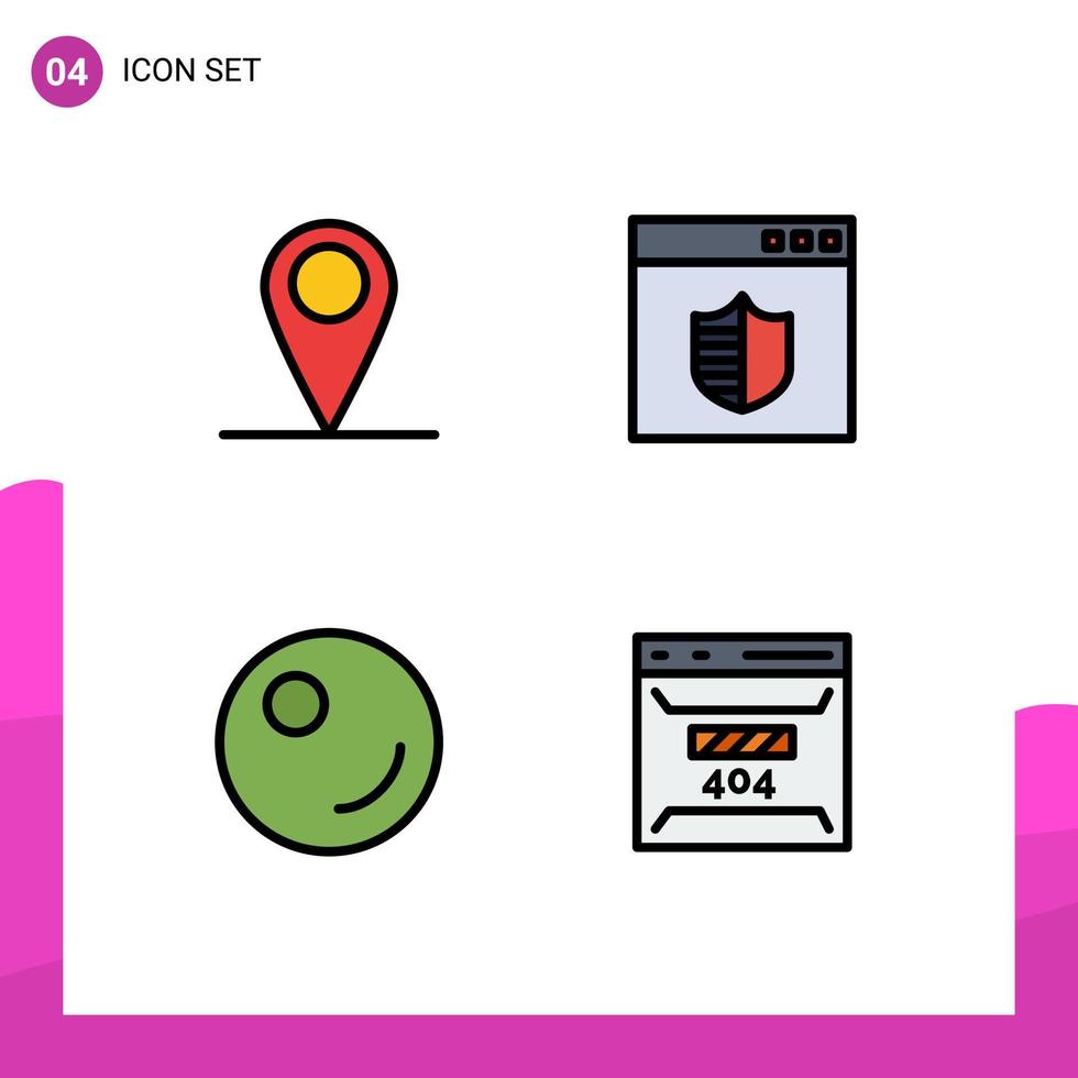 User Interface Pack of 4 Basic Filledline Flat Colors of global vegetable world shield development Editable Vector Design Elements