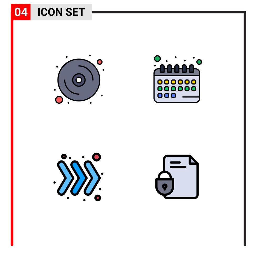 4 Thematic Vector Filledline Flat Colors and Editable Symbols of computer right hardware date file Editable Vector Design Elements