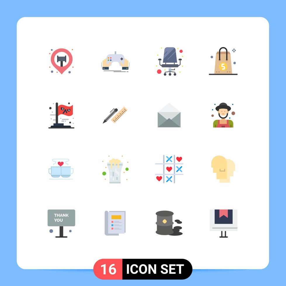 Pictogram Set of 16 Simple Flat Colors of valentine money app dollar sitting Editable Pack of Creative Vector Design Elements