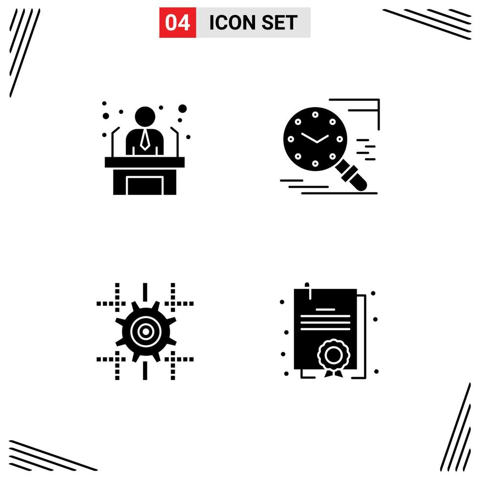 4 User Interface Solid Glyph Pack of modern Signs and Symbols of applicant setting business employee time computing Editable Vector Design Elements