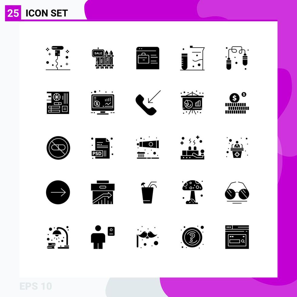 Pack of 25 creative Solid Glyphs of science flasks garden chemistry job website Editable Vector Design Elements