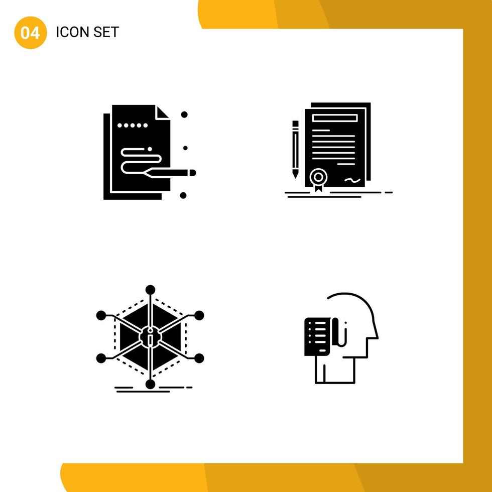 Set of 4 Vector Solid Glyphs on Grid for creative data pen contract info Editable Vector Design Elements