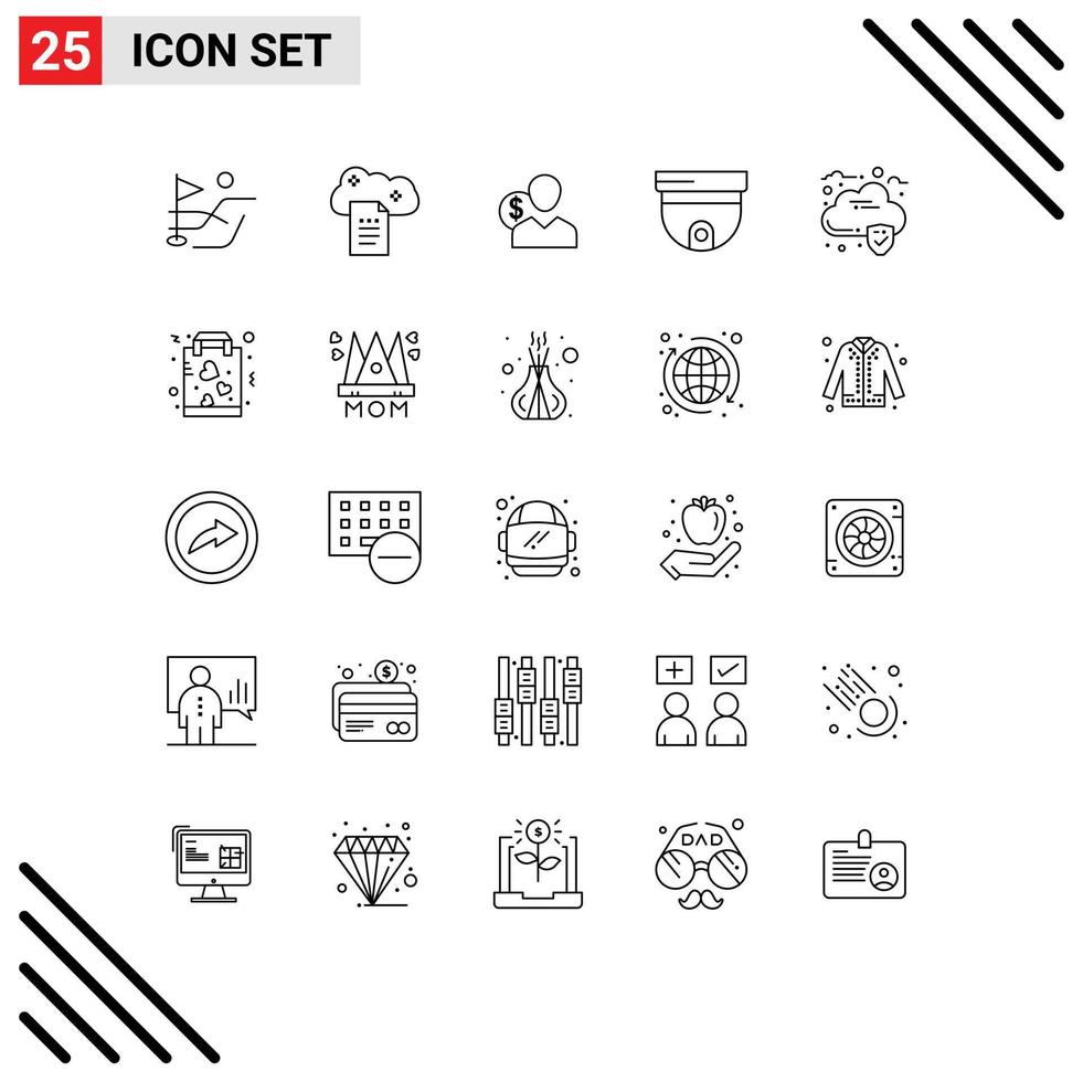conjunto de 25 iconos de interfaz de usuario modernos signos de símbolos para cámara de seguridad cliente persona finanzas elementos de diseño vectorial editables vector