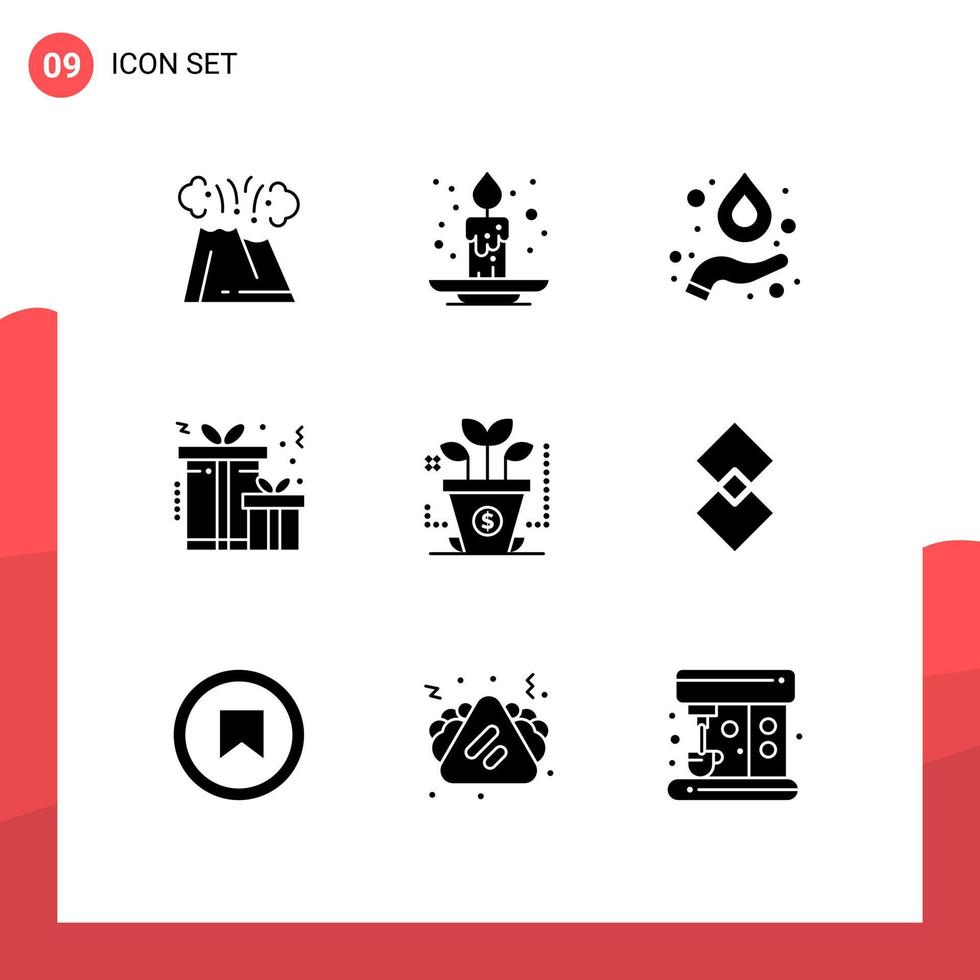 Set of 9 Modern UI Icons Symbols Signs for startup finance festival xmas christmas Editable Vector Design Elements