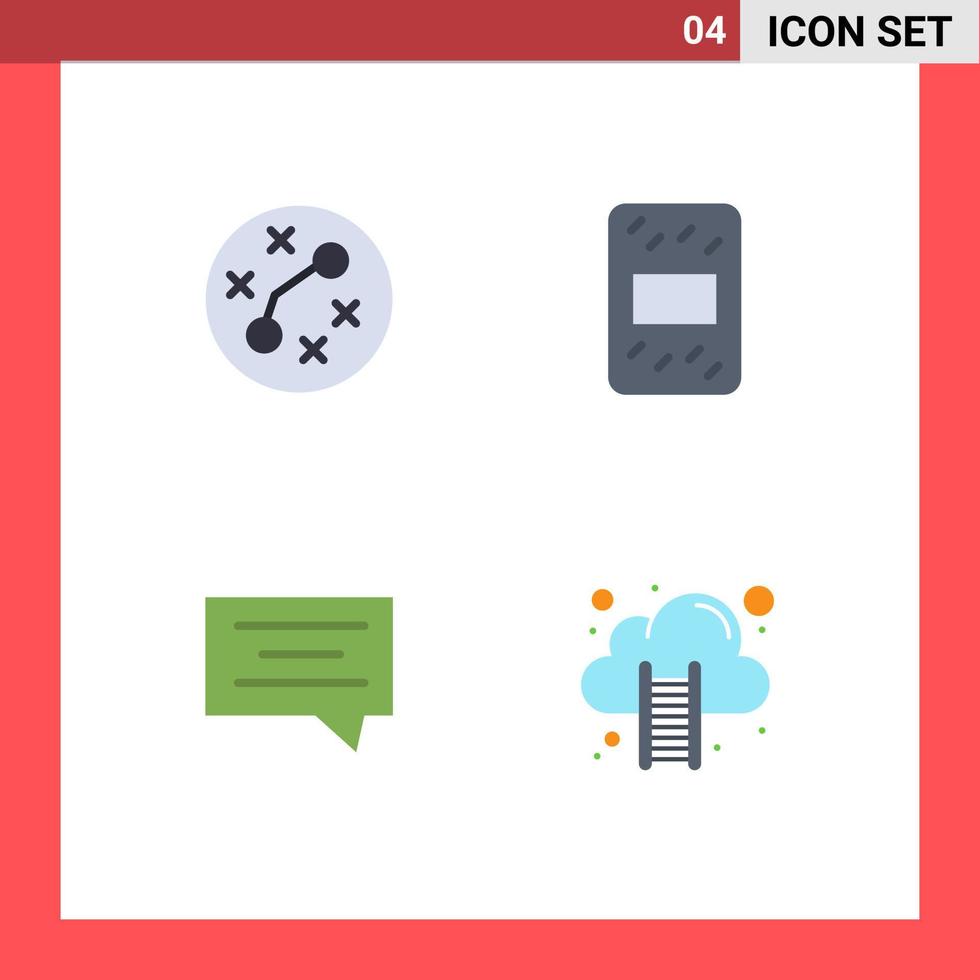 Pack of 4 creative Flat Icons of bacteria message virus pack cloud hosting Editable Vector Design Elements