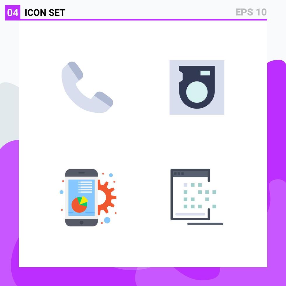 Modern Set of 4 Flat Icons and symbols such as call marketing disk chart mobile Editable Vector Design Elements