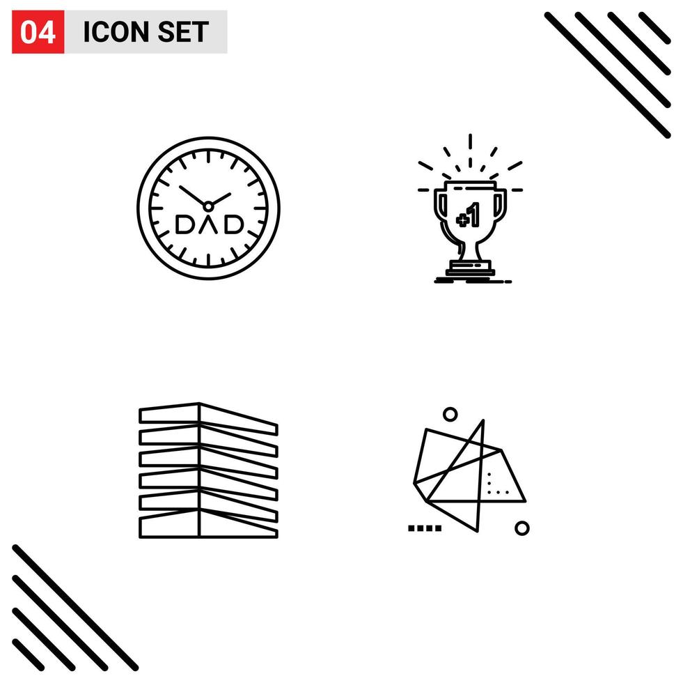 Set of 4 Modern UI Icons Symbols Signs for clock building timepiece win office Editable Vector Design Elements