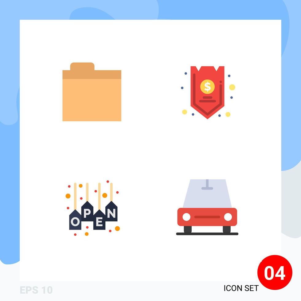 4 iconos planos universales establecidos para aplicaciones web y móviles archivos venta fondos seguros etiquetar elementos de diseño vectorial editables vector