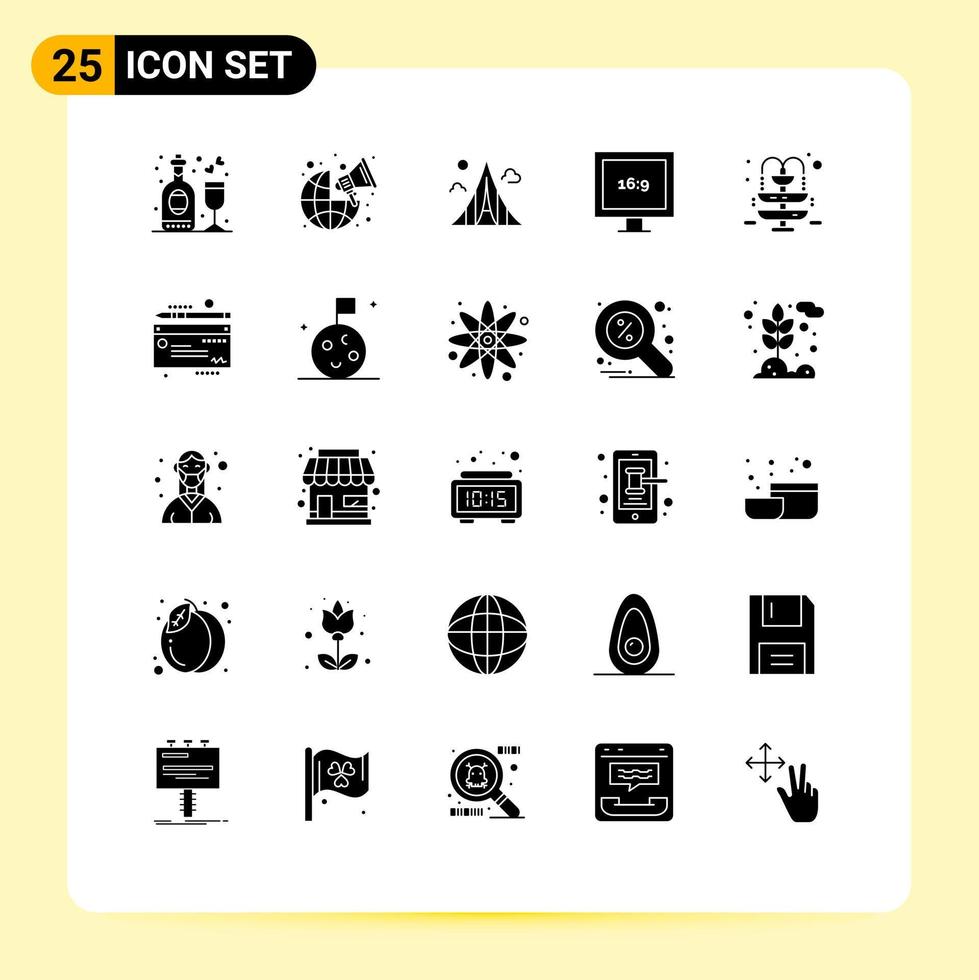Universal Icon Symbols Group of 25 Modern Solid Glyphs of water hd building display martyrs Editable Vector Design Elements