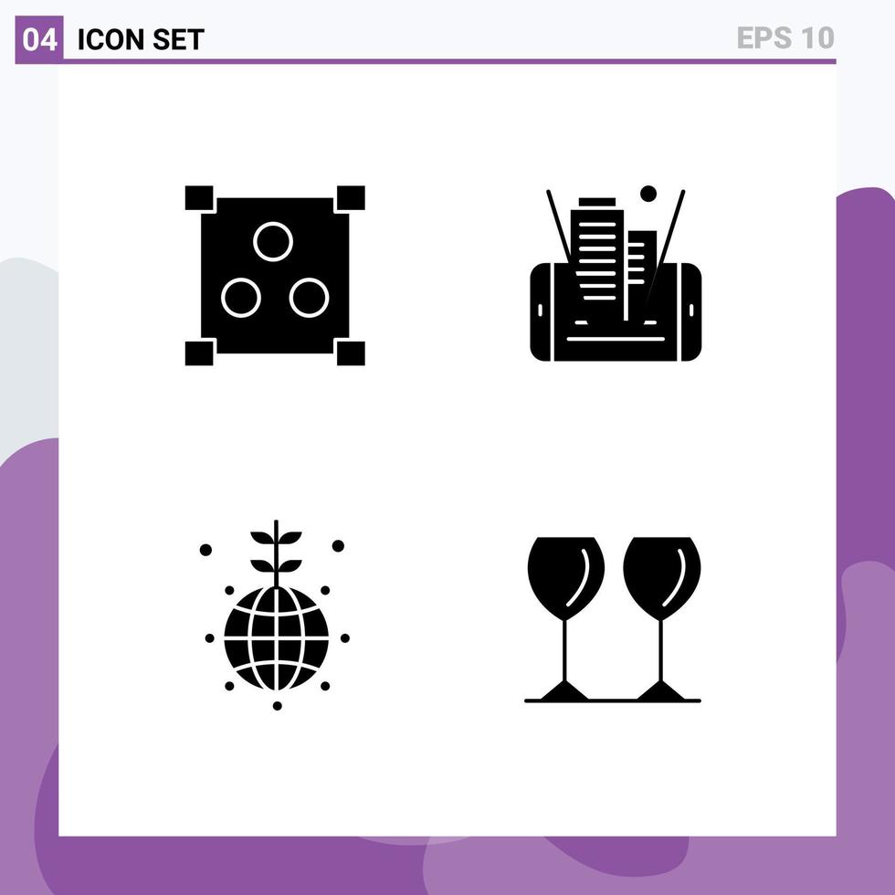 Group of 4 Modern Solid Glyphs Set for abstract world mobile building glass Editable Vector Design Elements