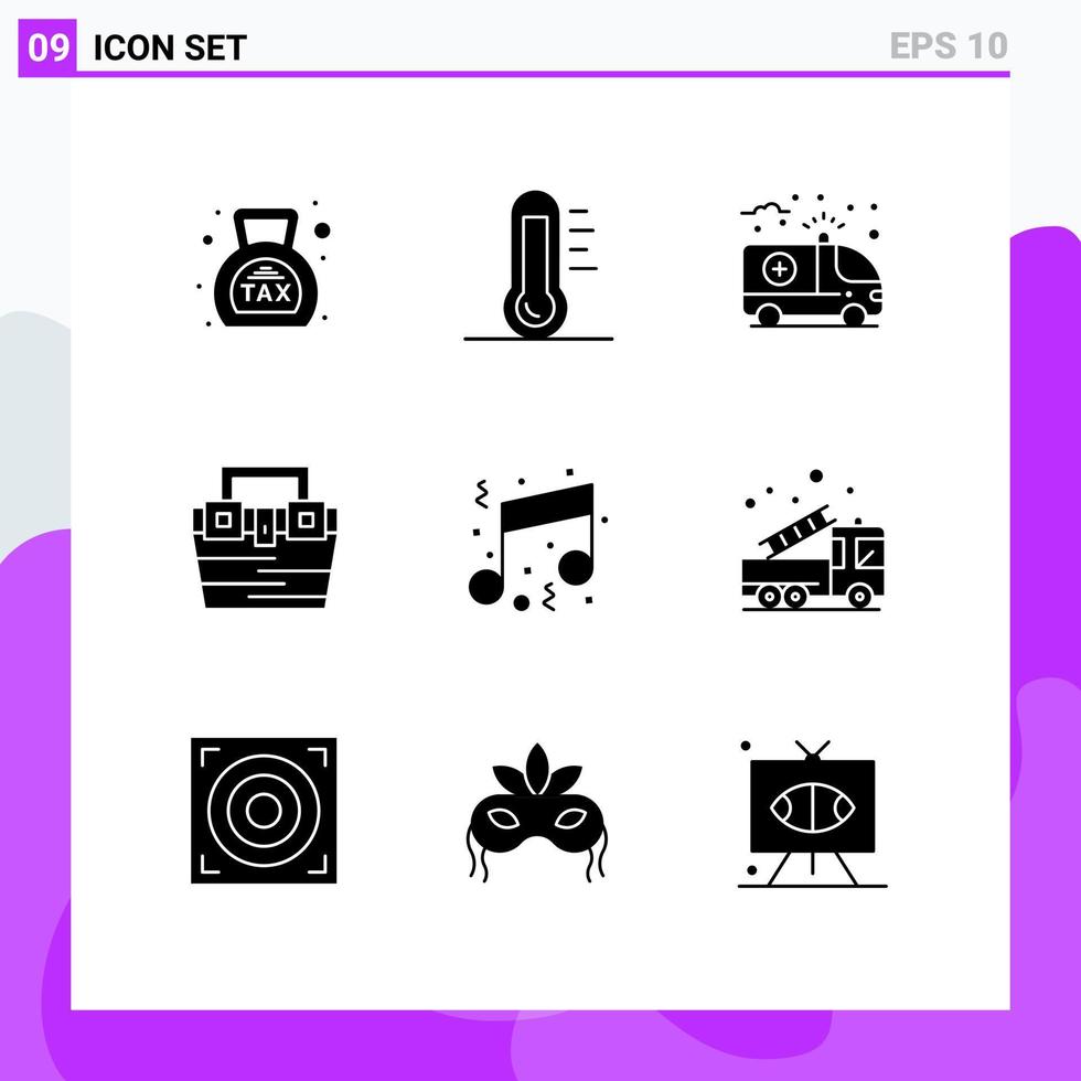 Group of 9 Solid Glyphs Signs and Symbols for material box environment bag health Editable Vector Design Elements