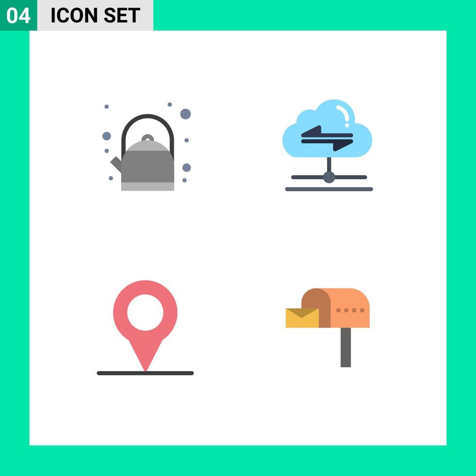 Set of 4 Modern UI Icons Symbols Signs for breakfast letter box share data mail box Editable Vector Design Elements