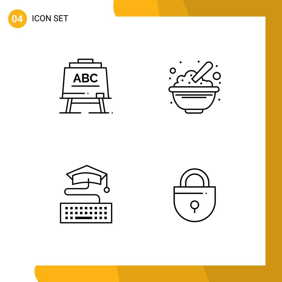 Modern Set of 4 Filledline Flat Colors and symbols such as learining key board food education Editable Vector Design Elements
