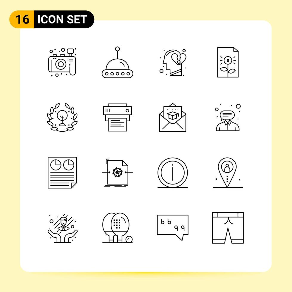 16 Universal Outlines Set for Web and Mobile Applications green earth head investment document Editable Vector Design Elements