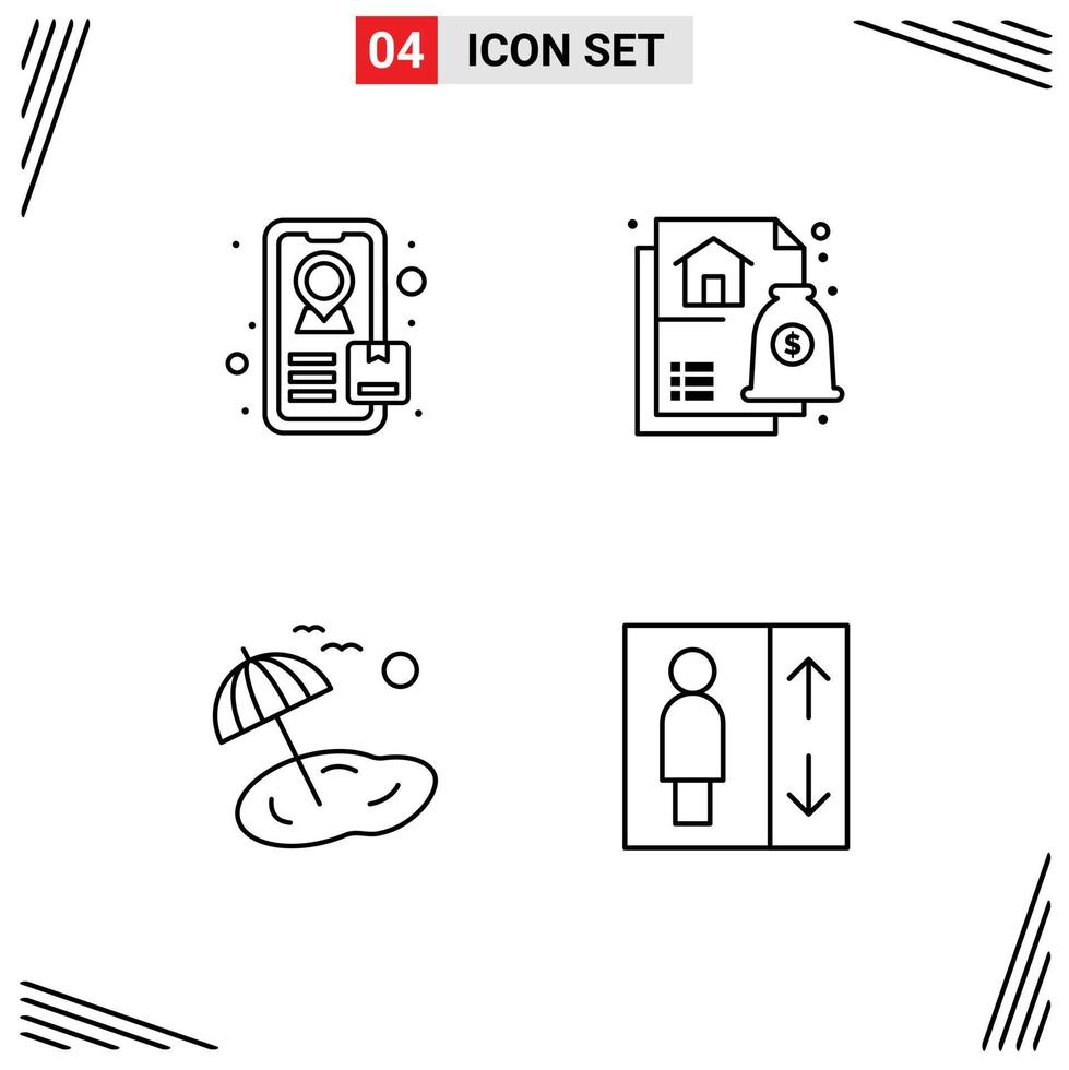Group of 4 Filledline Flat Colors Signs and Symbols for tracking elevator housing palm lift Editable Vector Design Elements