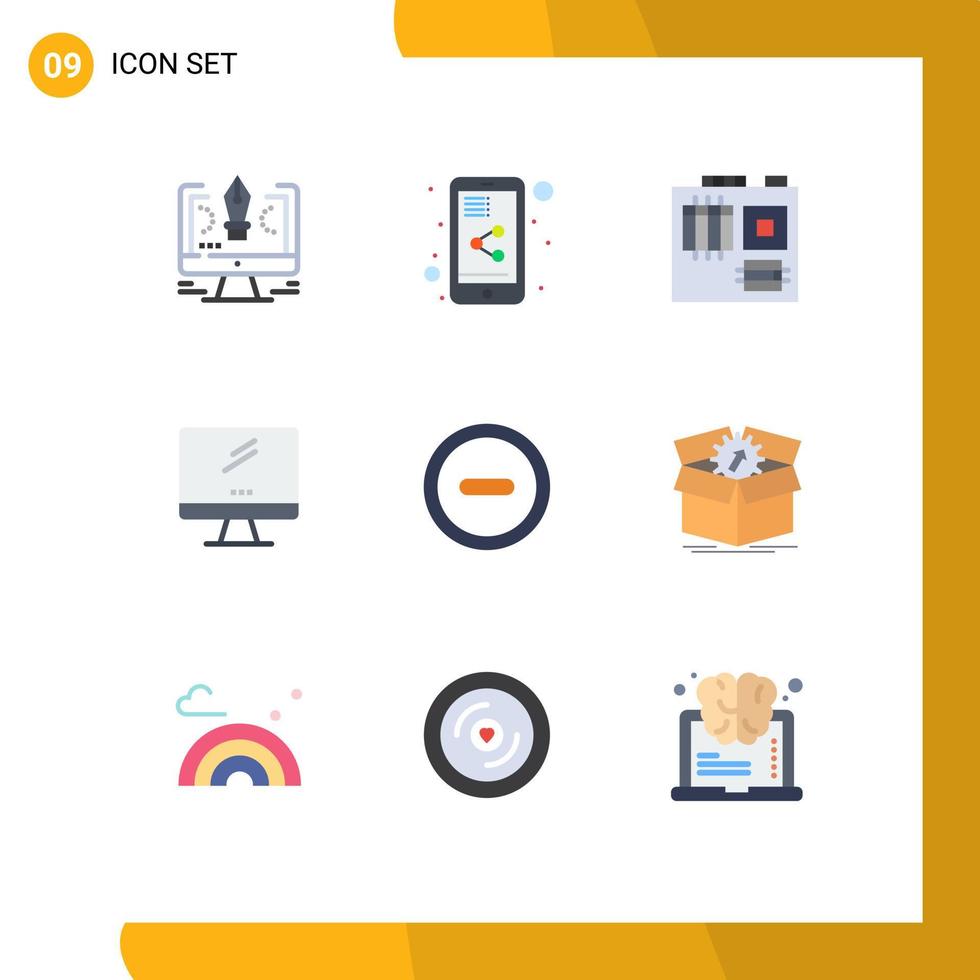 Set of 9 Vector Flat Colors on Grid for minus pc computer imac monitor Editable Vector Design Elements