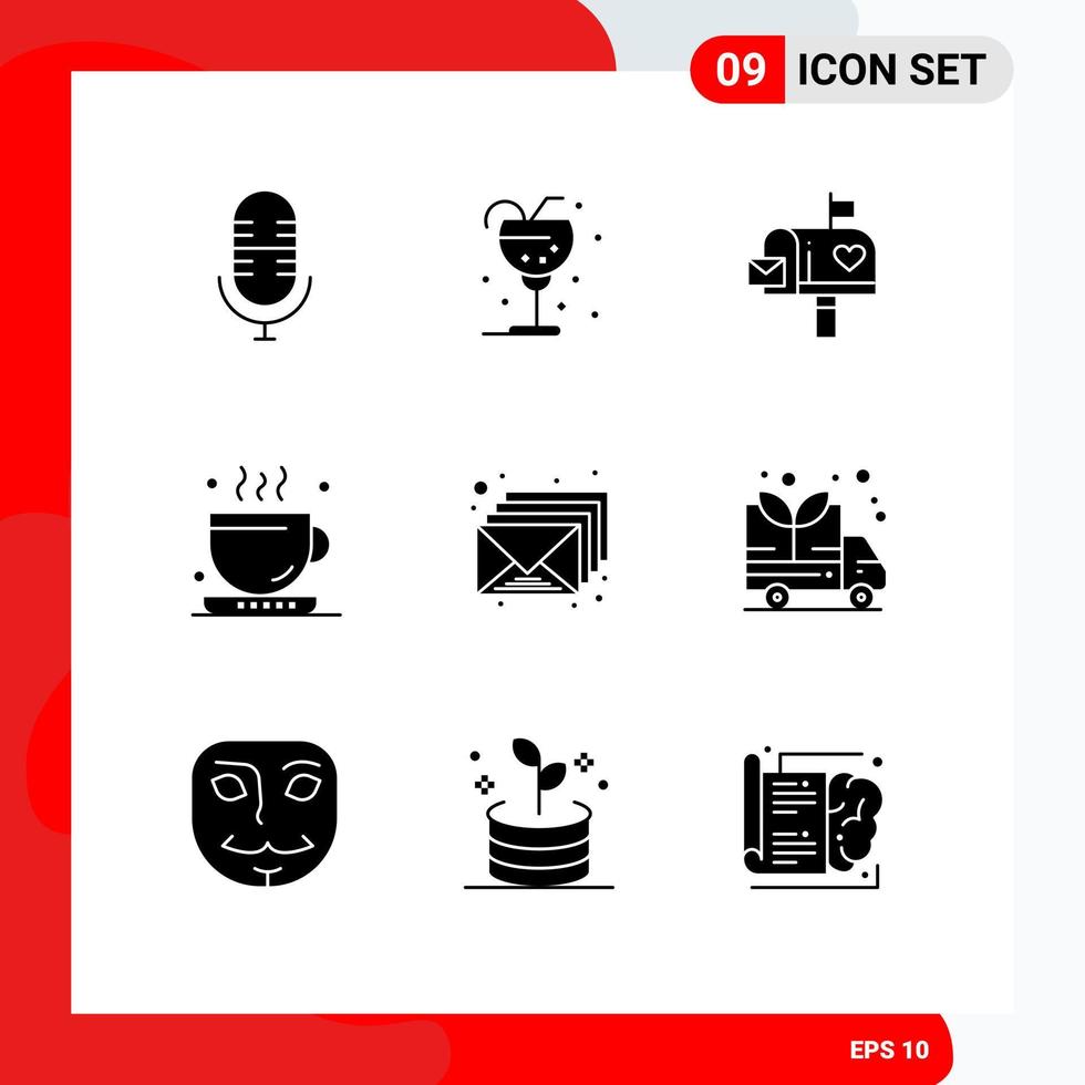 9 Universal Solid Glyphs Set for Web and Mobile Applications email office mail box drink letter box Editable Vector Design Elements