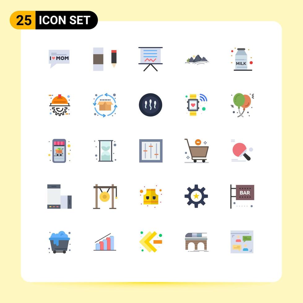 Pack of 25 Modern Flat Colors Signs and Symbols for Web Print Media such as coffee sun easel mountain landscape Editable Vector Design Elements