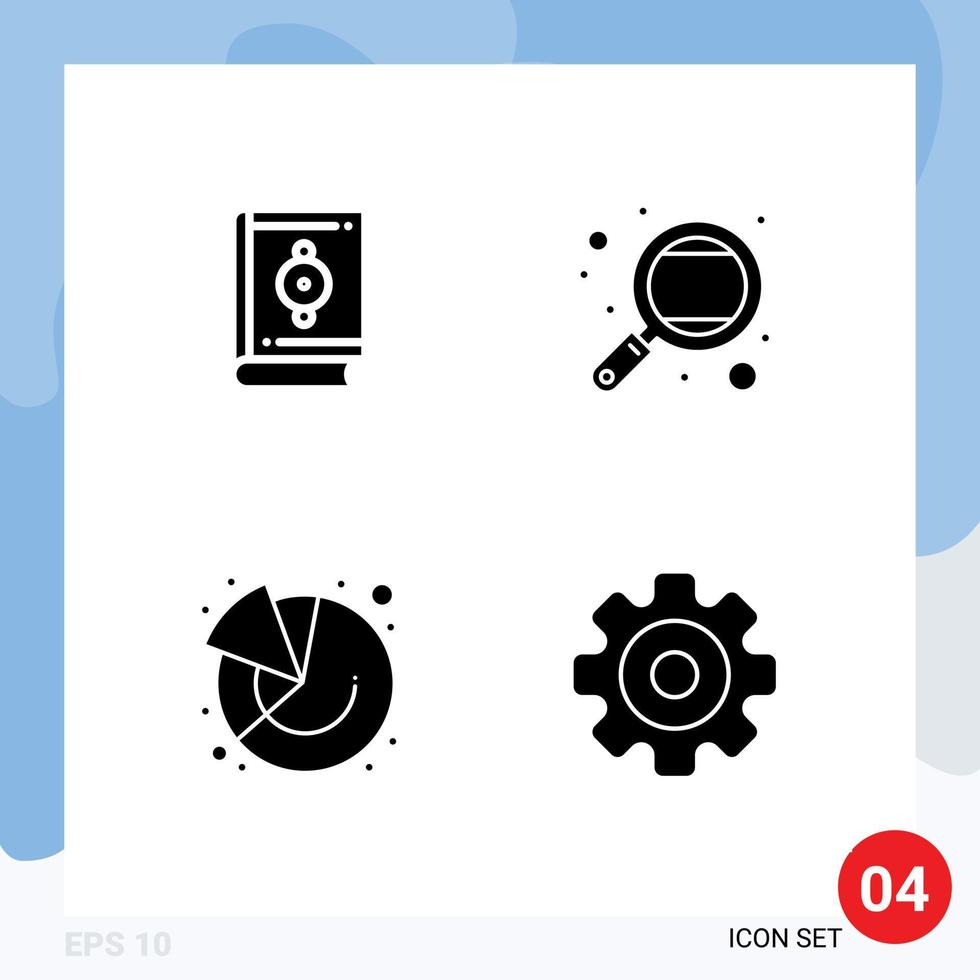 Solid Glyph Pack of 4 Universal Symbols of islam chart ramadan research graph Editable Vector Design Elements