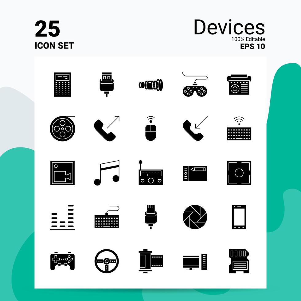 25 Devices Icon Set 100 Editable EPS 10 Files Business Logo Concept Ideas Solid Glyph icon design vector