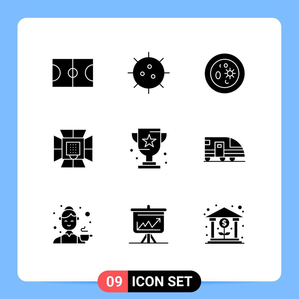 User Interface Pack of 9 Basic Solid Glyphs of softbox lighting biochemistry light laboratory Editable Vector Design Elements