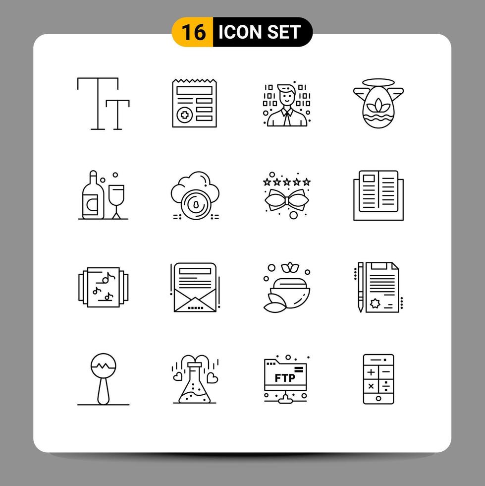 paquete de iconos de vector de stock de 16 signos y símbolos de línea para elementos de diseño de vector editables de pascua de botella de programador de vidrio seguro