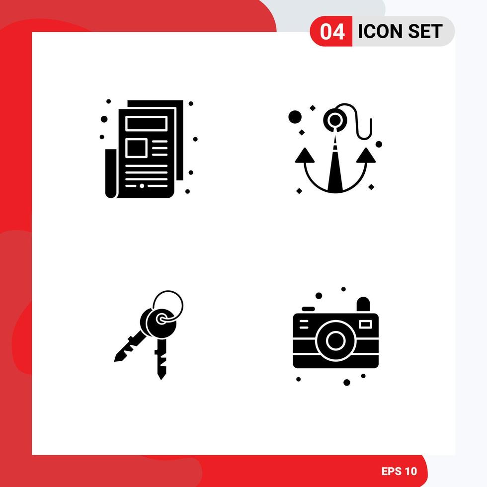 4 iconos creativos signos y símbolos modernos de casa de noticias ancla cámara de verano elementos de diseño vectorial editables vector