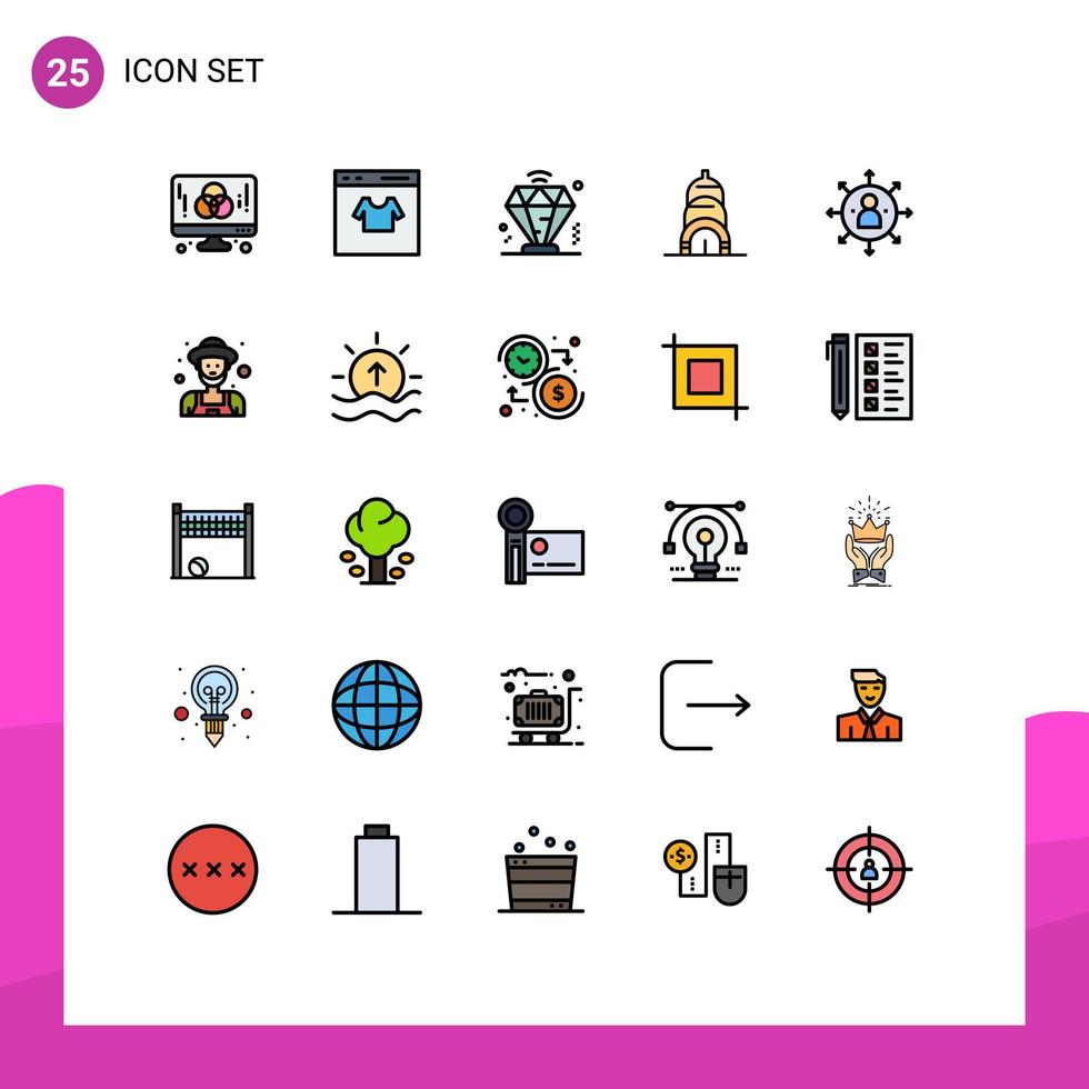 paquete de 25 modernos signos y símbolos de colores planos de líneas rellenas para medios de impresión web, como flechas, elementos de diseño de vectores editables para miembros de tiendas de EE. UU.