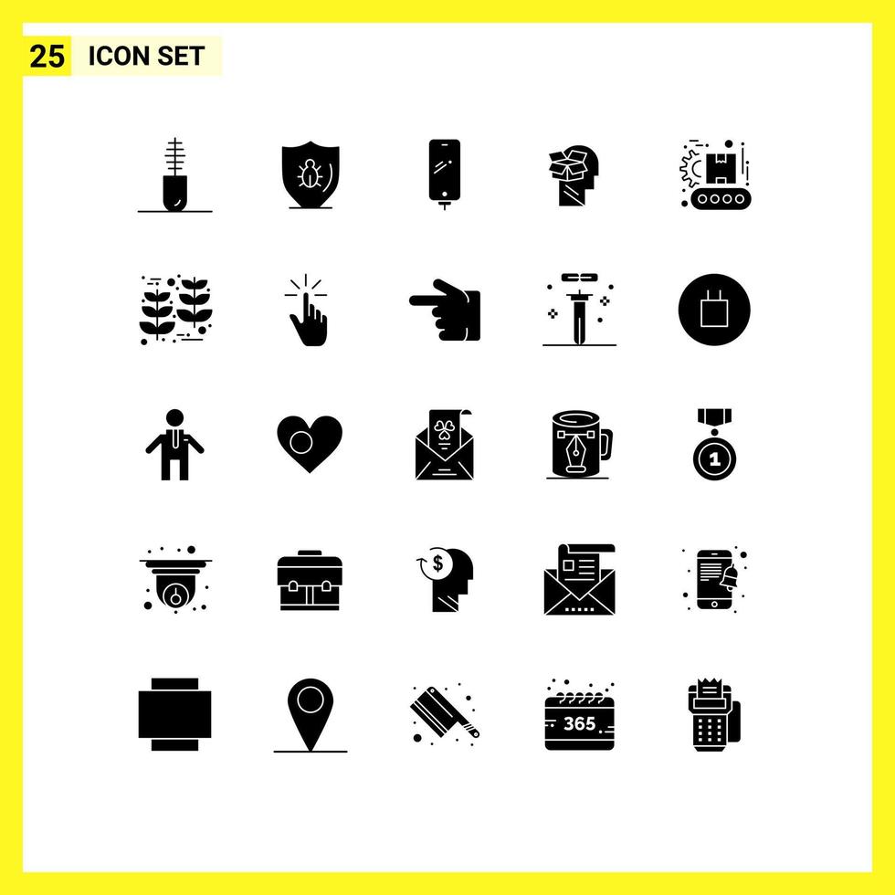 Pictogram Set of 25 Simple Solid Glyphs of user unbox shield box charging Editable Vector Design Elements