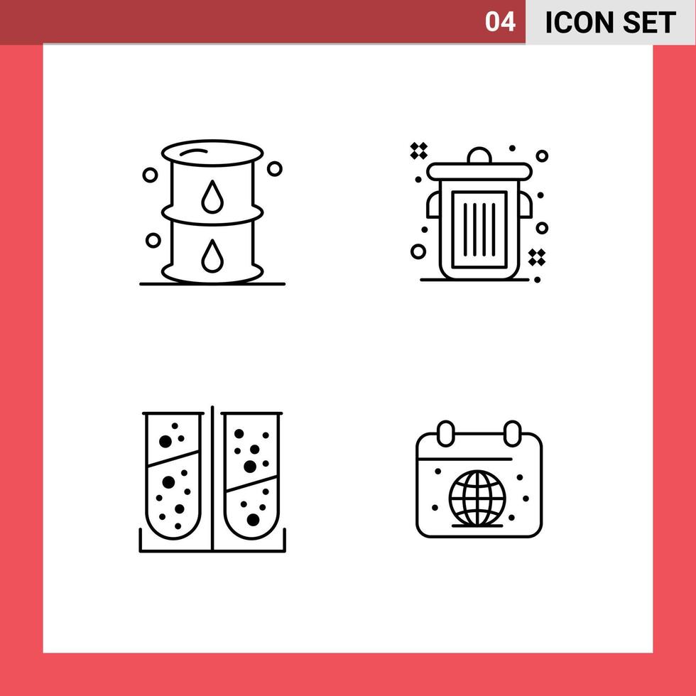 4 Universal Filledline Flat Colors Set for Web and Mobile Applications energy chemical oil editorial laboratory test Editable Vector Design Elements