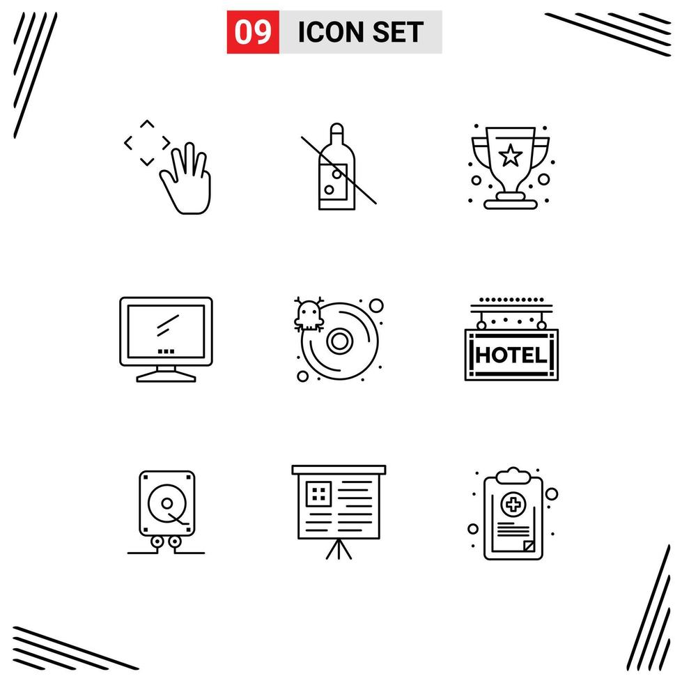 Group of 9 Outlines Signs and Symbols for database imac cup device computer Editable Vector Design Elements