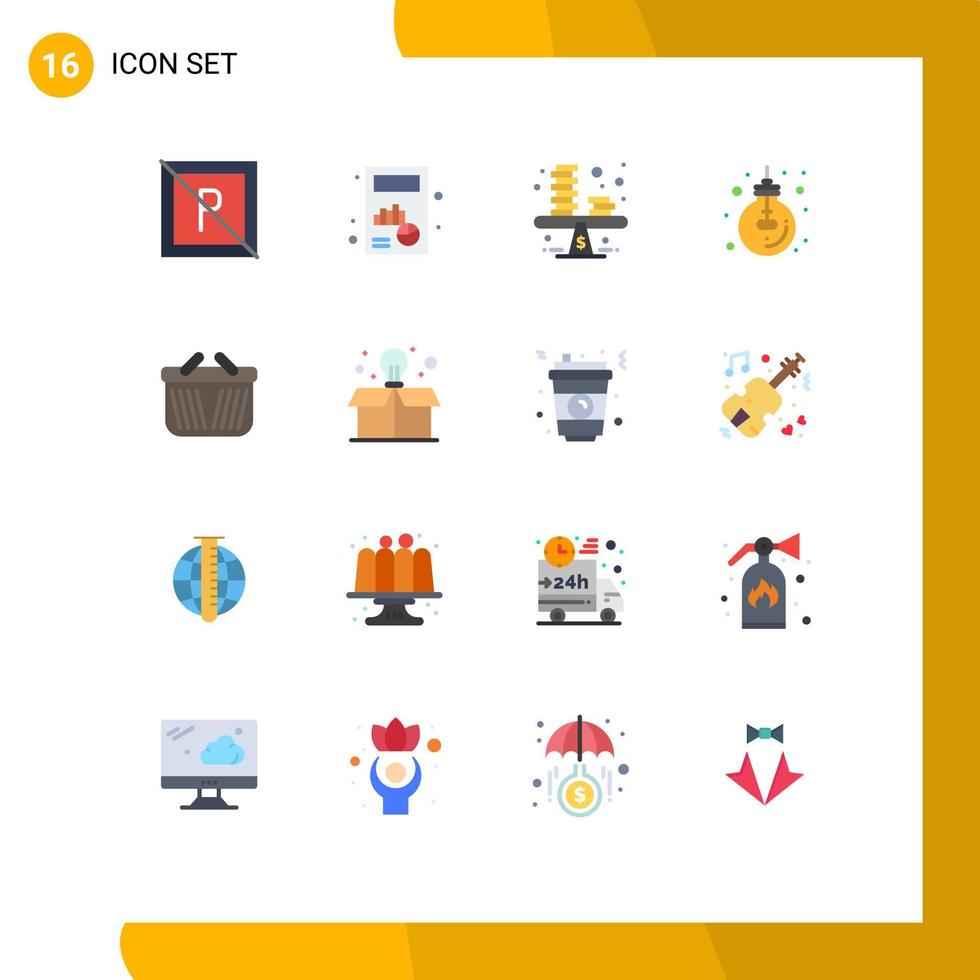 Set of 16 Vector Flat Colors on Grid for office lamp balance idea coins Editable Pack of Creative Vector Design Elements