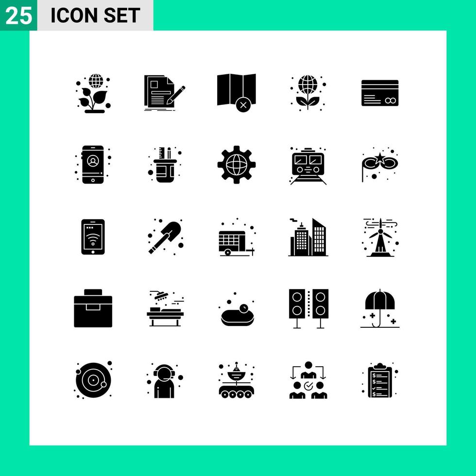 Modern Set of 25 Solid Glyphs and symbols such as ecommerce card clear science globe Editable Vector Design Elements