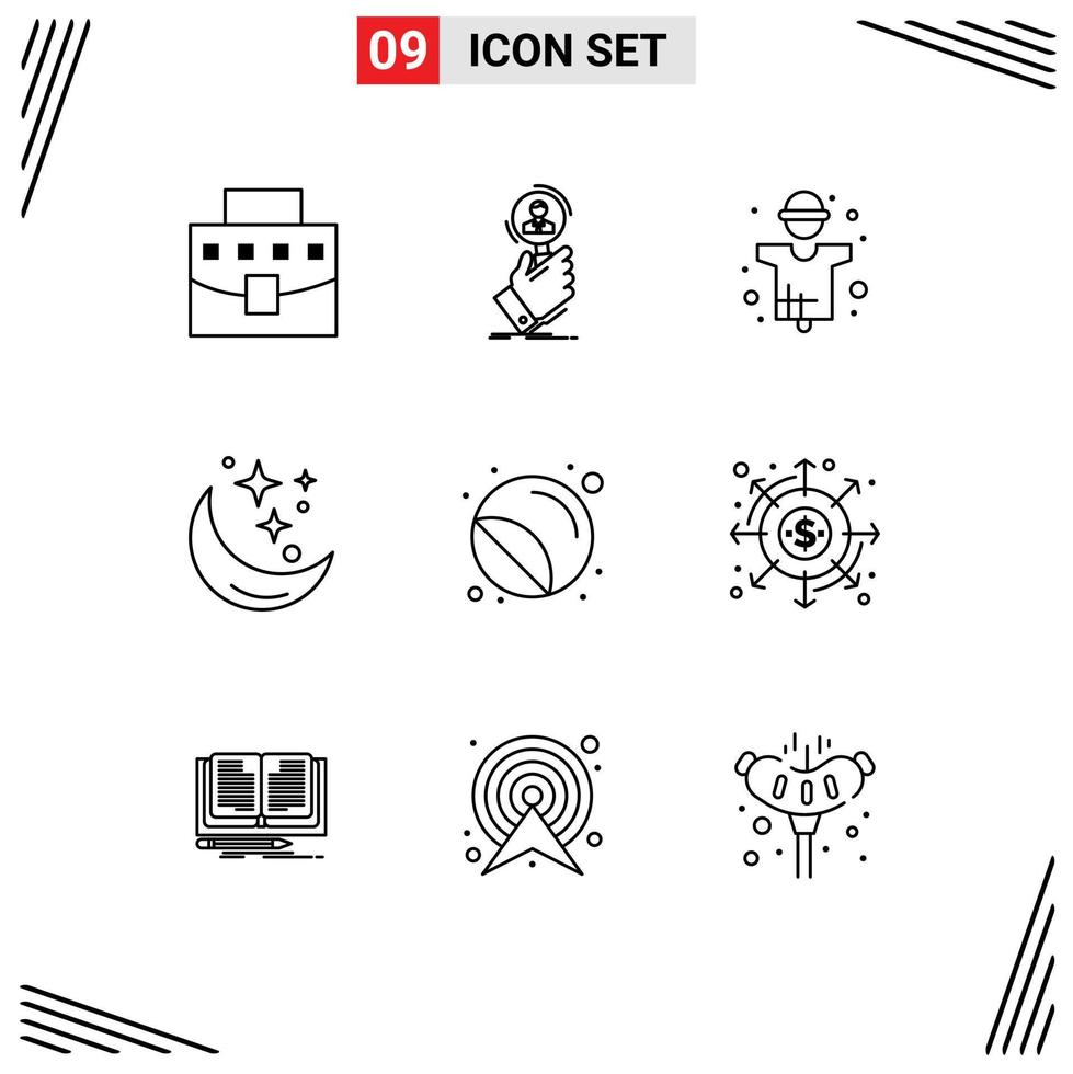 Set of 9 Modern UI Icons Symbols Signs for weather night people moon man Editable Vector Design Elements