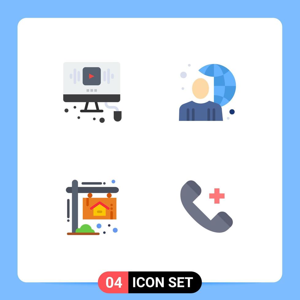 Editable Vector Line Pack of 4 Simple Flat Icons of video world web online board Editable Vector Design Elements