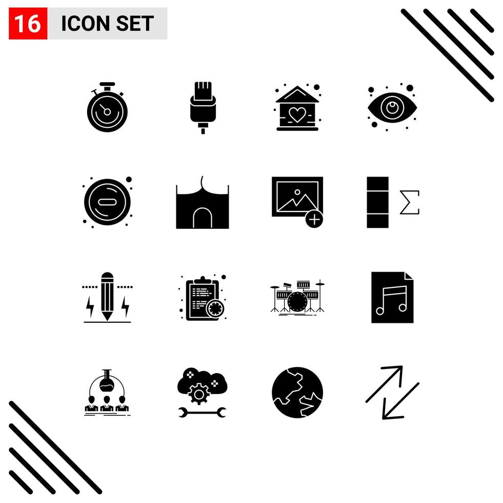 Group of 16 Solid Glyphs Signs and Symbols for delete seo baby search house Editable Vector Design Elements