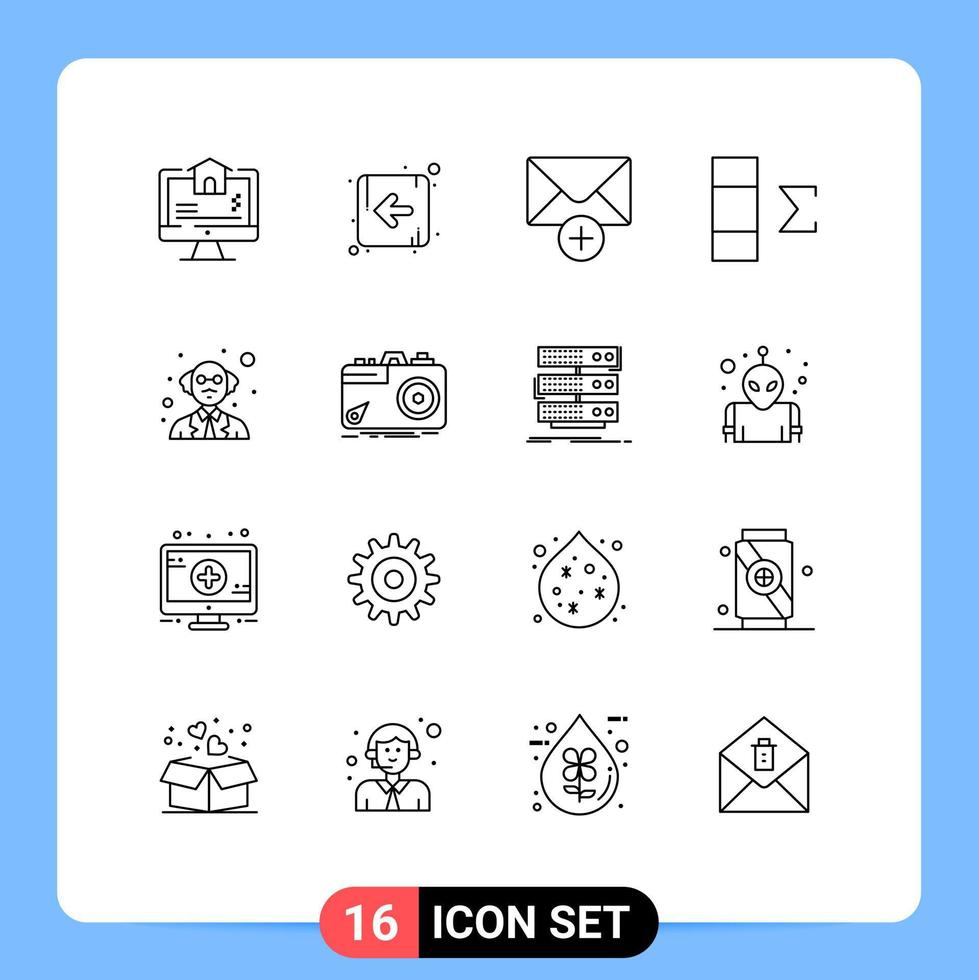 Paquete de 16 esquemas de interfaz de usuario de signos y símbolos modernos de mensajes de ciencia fotográfica Resumen del profesor Elementos de diseño vectorial editables vector