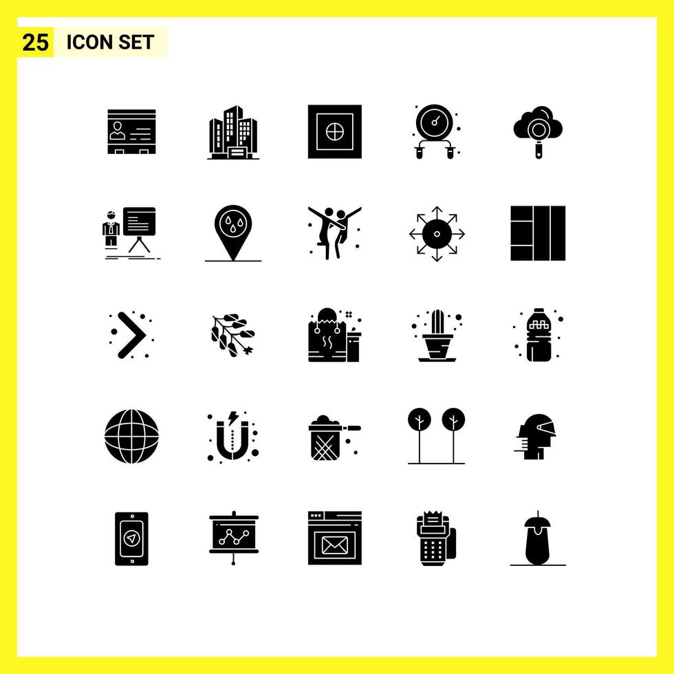 Solid Glyph Pack of 25 Universal Symbols of cloud fitness apartment exercise money Editable Vector Design Elements