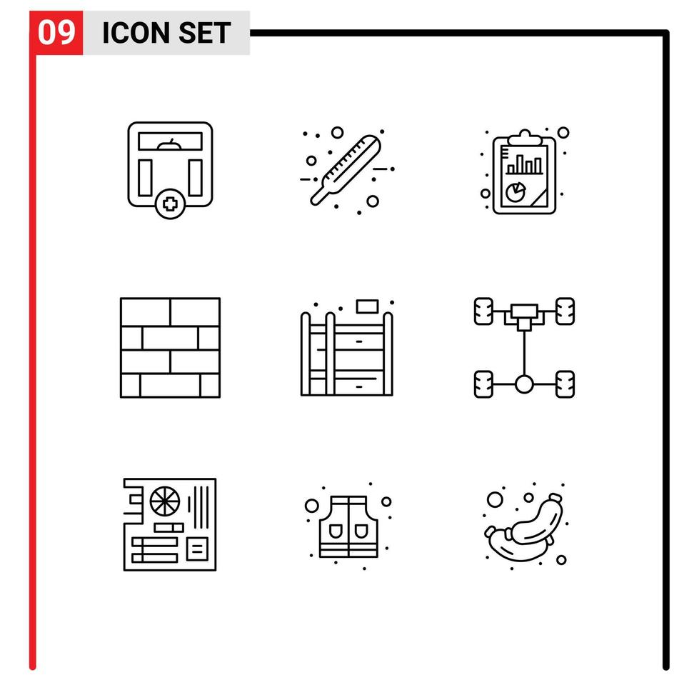 Group of 9 Modern Outlines Set for living strategy analysis layout bricks layout Editable Vector Design Elements