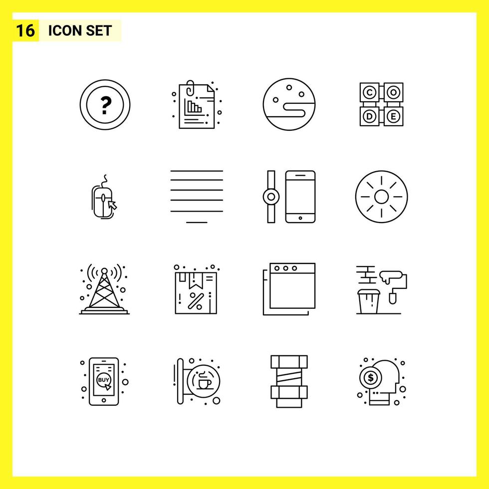 Set of 16 Modern UI Icons Symbols Signs for mouse code learning office learning weather Editable Vector Design Elements