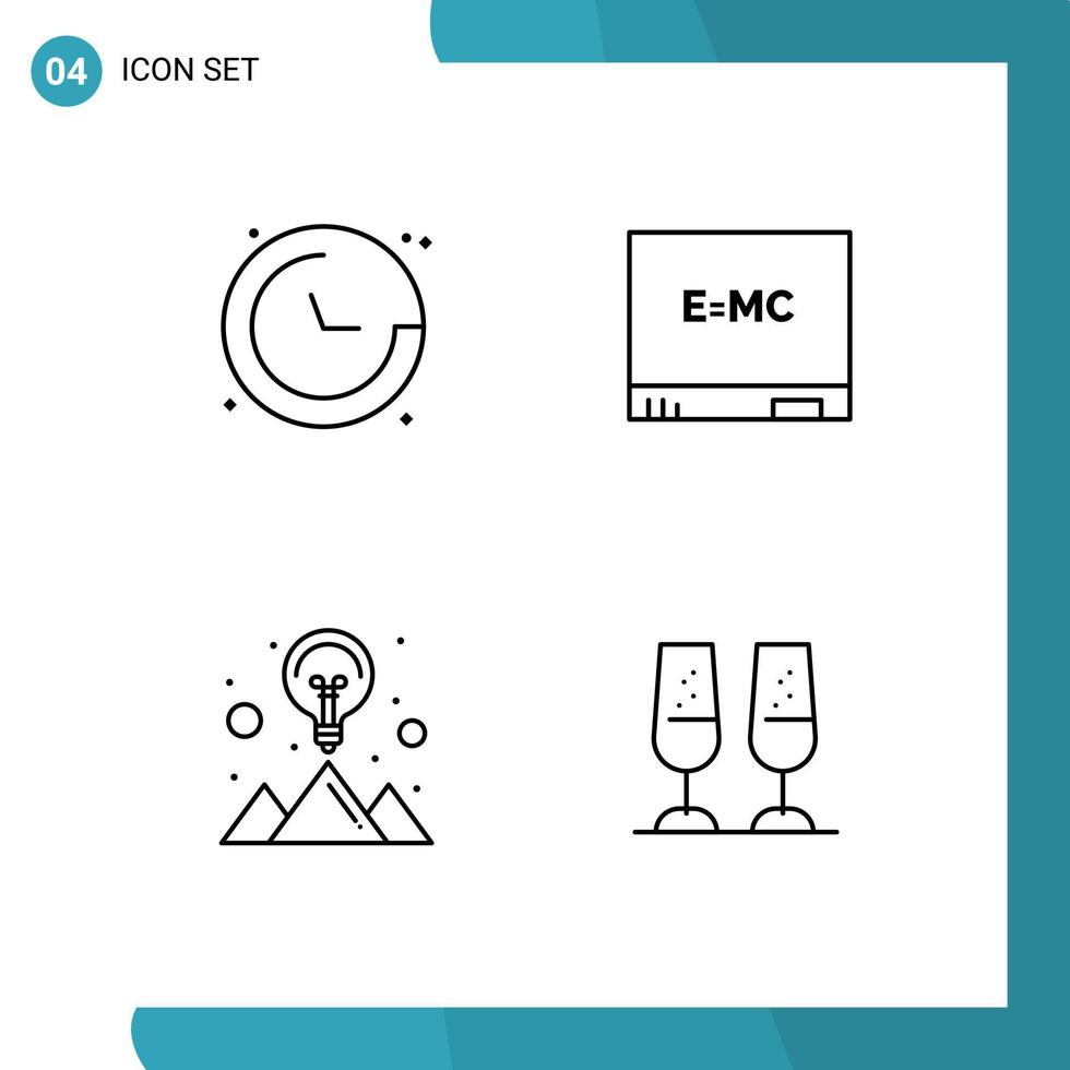 Set of 4 Modern UI Icons Symbols Signs for compass mountain navigation formula celebration Editable Vector Design Elements