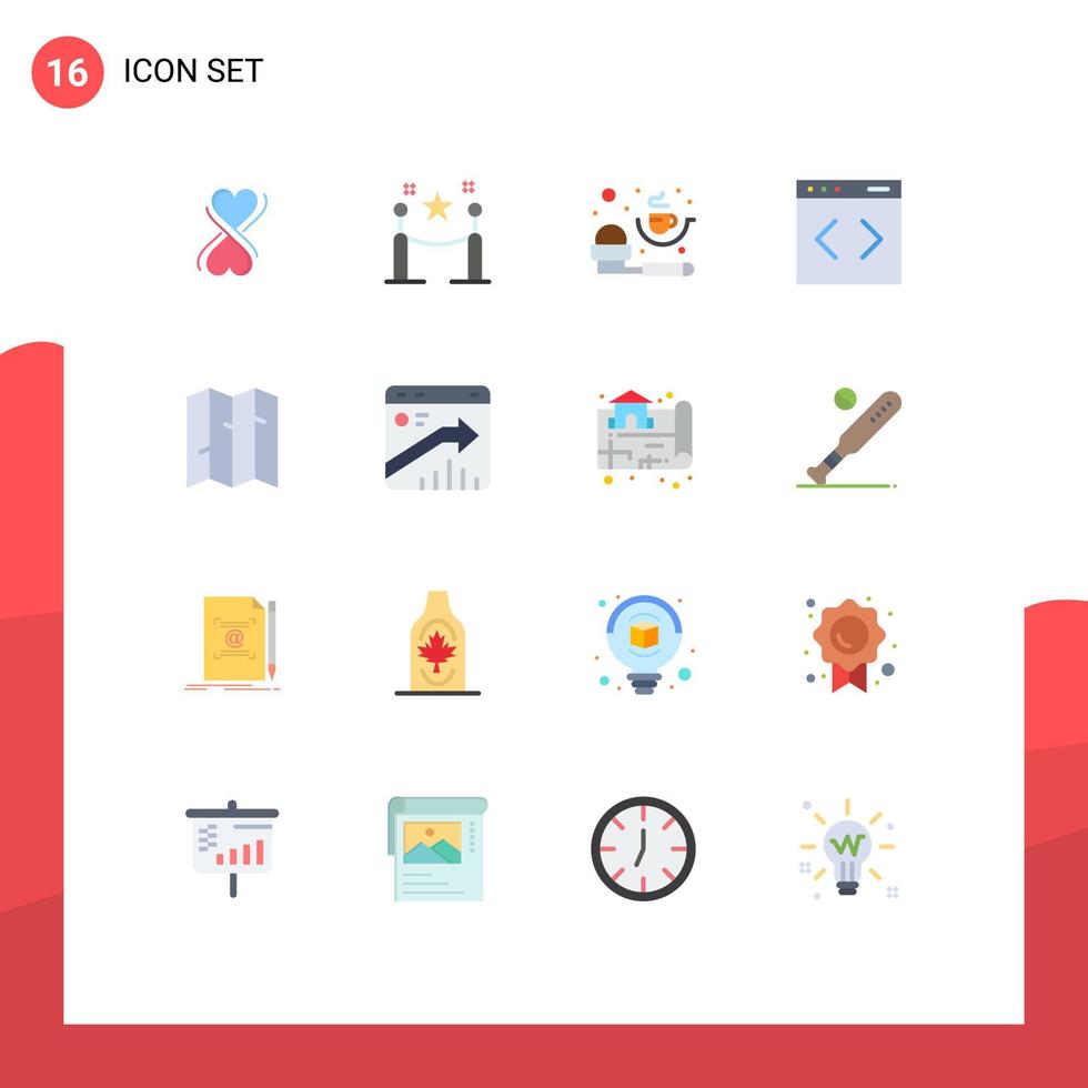 conjunto de pictogramas de 16 colores planos simples de la gestión del sitio web de medición del mapa de motivación paquete editable de elementos de diseño de vectores creativos
