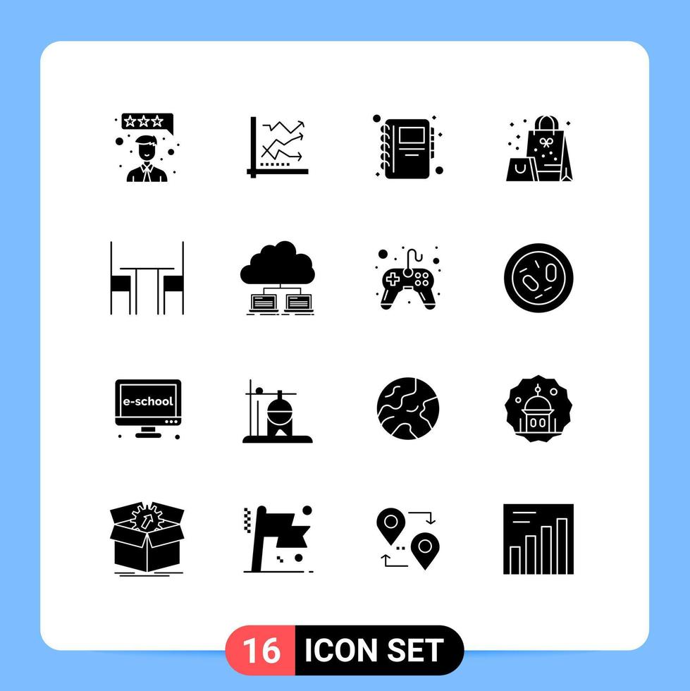 Group of 16 Solid Glyphs Signs and Symbols for desk surprise data present bag Editable Vector Design Elements