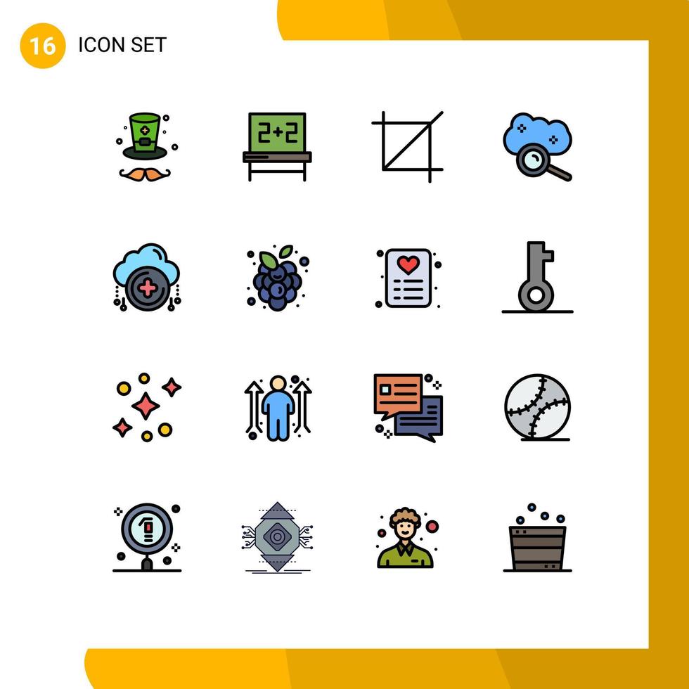 16 interfaz de usuario paquete de líneas llenas de color plano de signos y símbolos modernos de nuevos símbolos de nube servicio de nube de nube de Internet elementos de diseño de vectores creativos editables